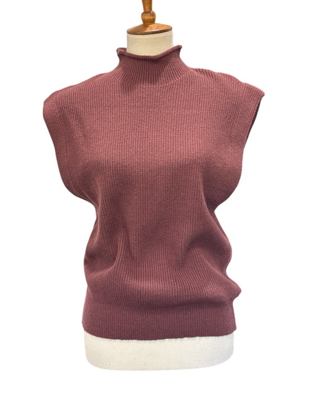 Sleeveless Turtleneck Ribbed Sweater - Dusty Mauve